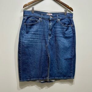 Signature by Levi Strauss High Rise Waist Front Slit Denim Jean Midi Skirt Blue